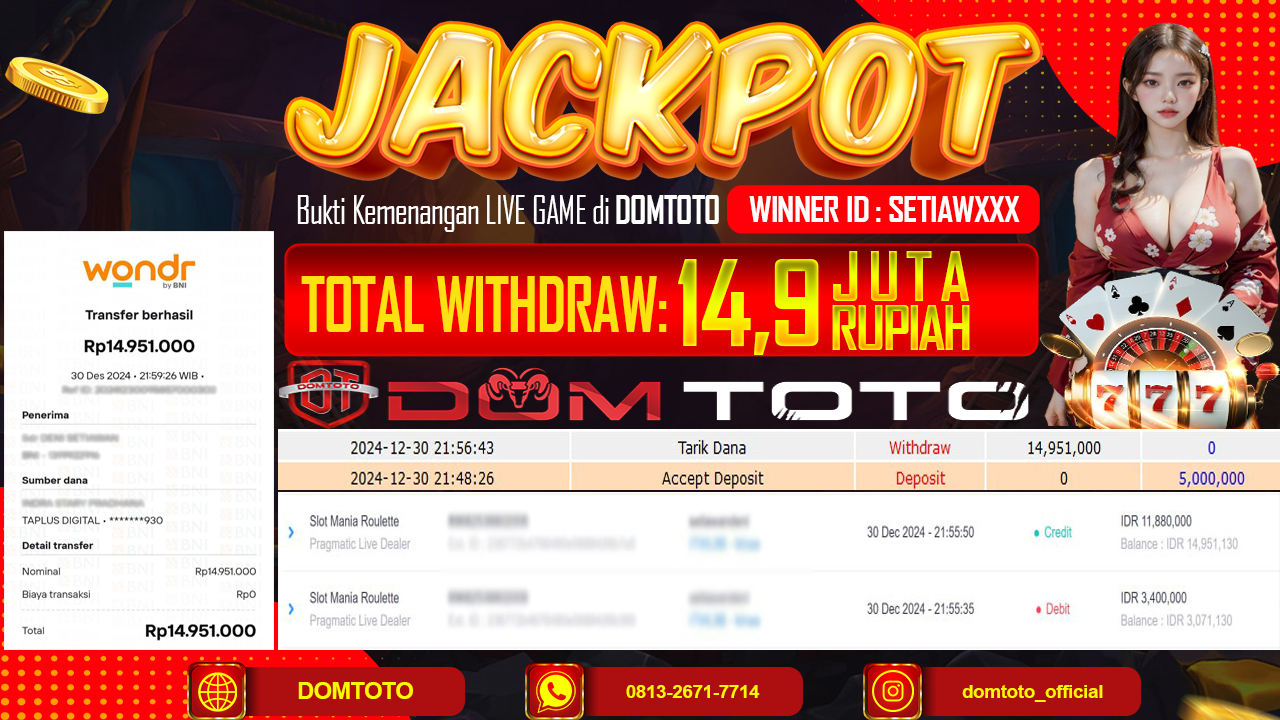 JACKPOT LIVE GAME SLOT MANIA ROULETTE 30 DESEMBER 2024